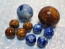 Collection of 10 antique Bennington Salt Glazed Marbles 2 Giant 1"  1.25"