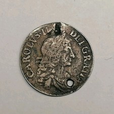 Silver Threepence Of Charles II 1660-85, Drilled, English Milled  Coin Drilled 