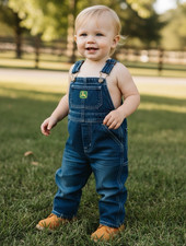 John Deere Overalls Denim Blue Jean Toddler Size 2T Tractor Rancher Farmer