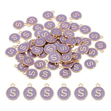 Letter Charm S, 60Pcs Double Sided Alphabet Initial Charm Pendants Beads Purple