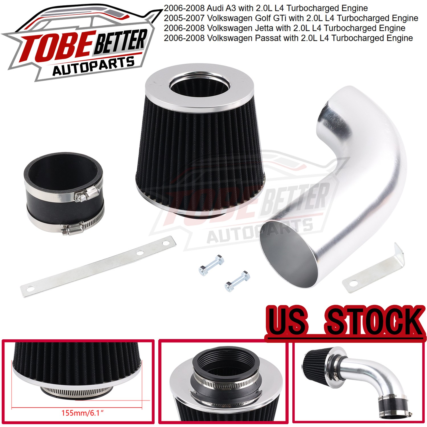 For Volkswagen Golf GTi Passat Jetta Audi A3 2.0L L4 2006-08 Cold Air Intake Kit