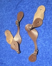 2 Adult  Brown Leather Western Style Spur Straps Set Pair with Buckles for Spurs
