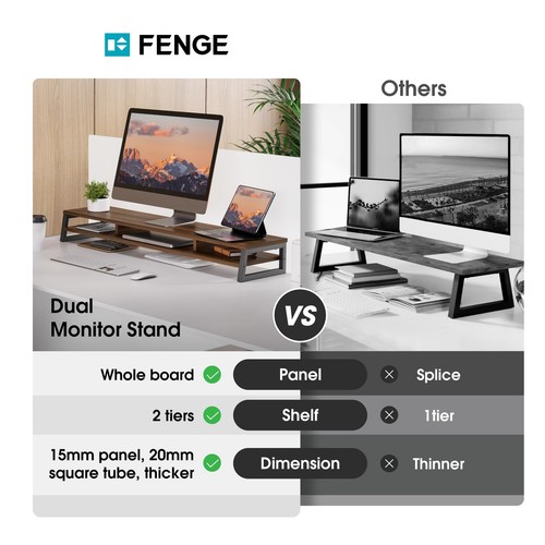 Dual Monitor Stand for Desk, 42.5in Large Monitor Riser for 2 Monitors, 2 Tie. - Afbeelding 5 van 9