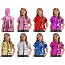 Unisex Kids Vest Cropped Top Hoodie Sleeveless Jacket Stage Performance Jazz