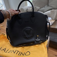 Valentino Black Satchel Top Handle Bag with Logo Accent, Dust Bag  Brand Card