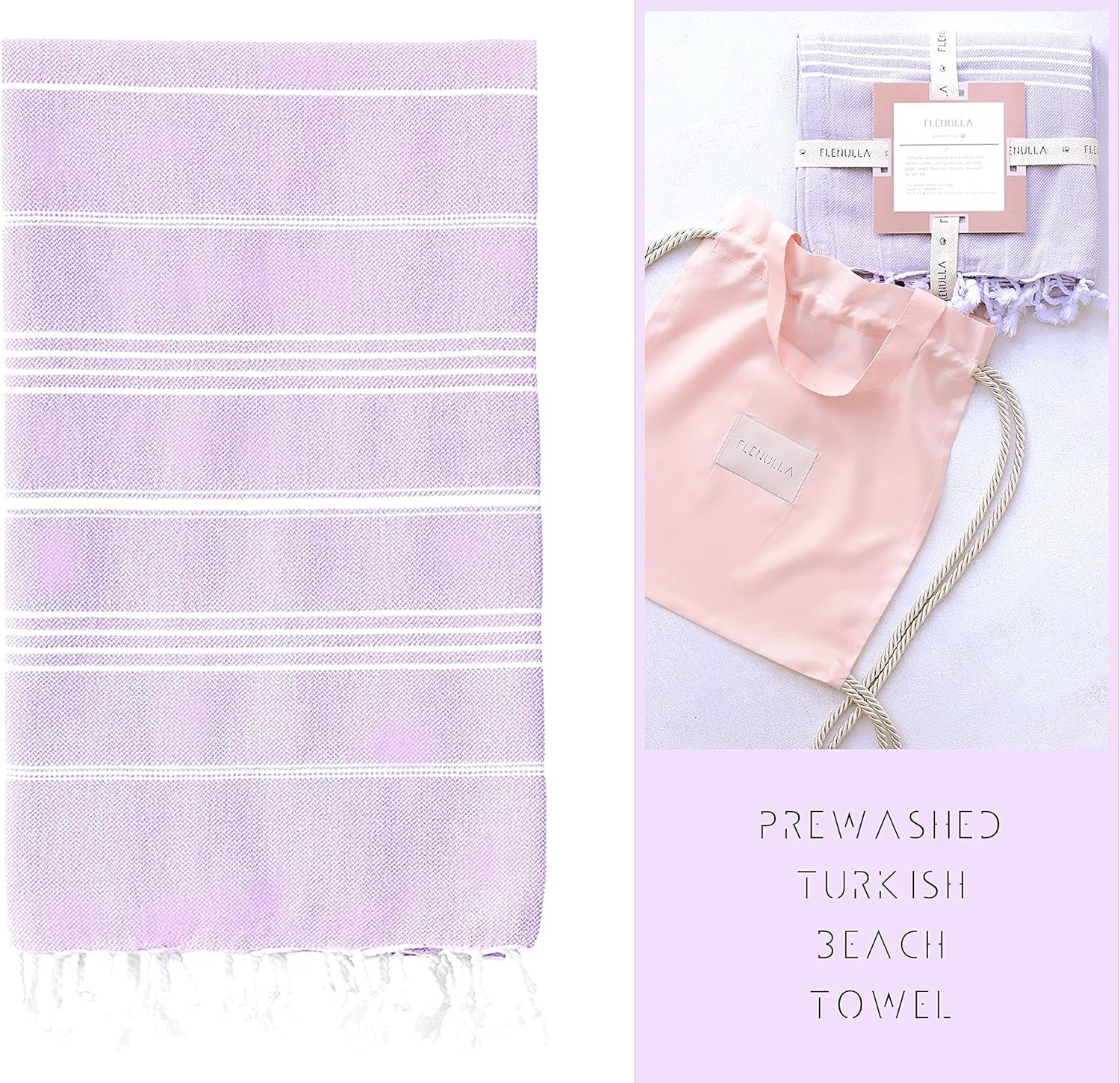 Turkish Beach Towel, 100% Turkish Cotton Quick Dry Towel, 35" x 67" Lilac