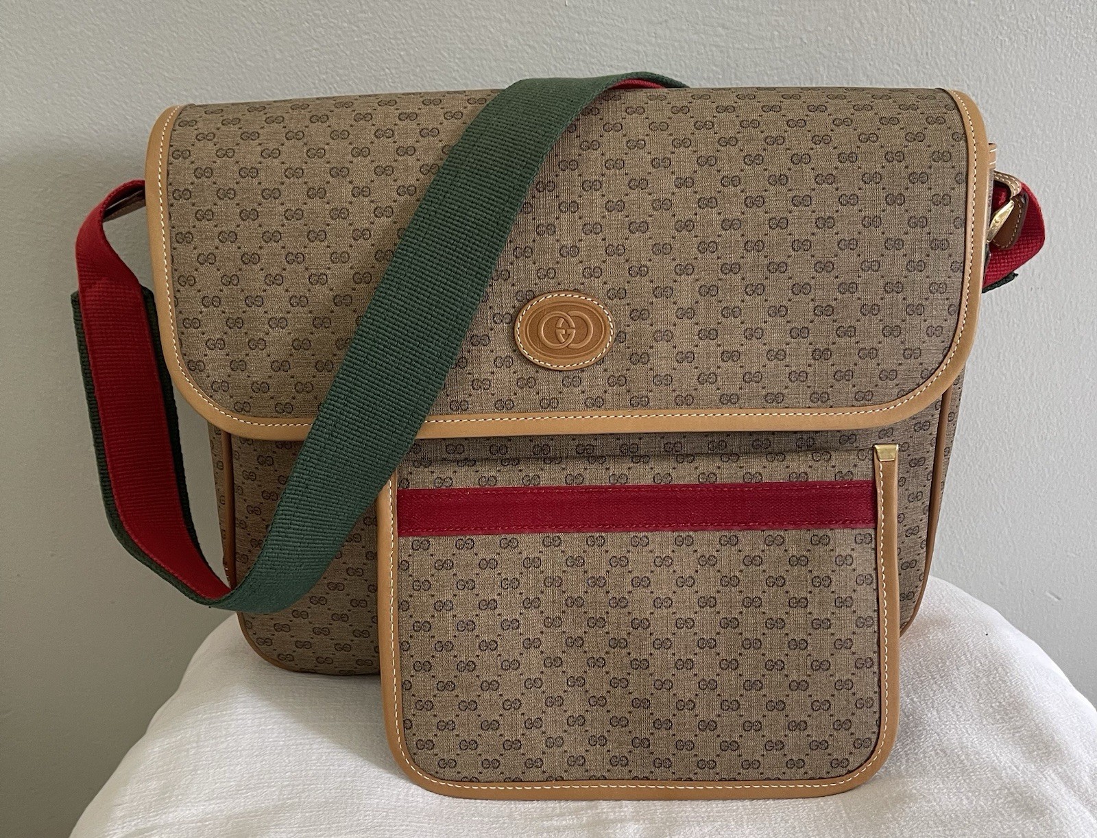 Vintage Gucci Tan PVC Micro GG Monogram Messenger Shoulder Bag & Pouch PRISTINE! image 2