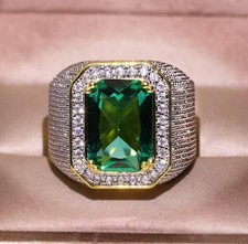 MENS RING GOLD COLOUR CLASSIC VINTAGE LUXURY GREEN STONE RING CZ PARTY FASHION