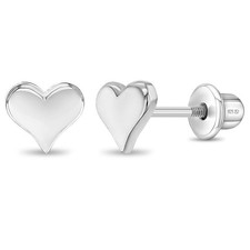 Polished Heart Baby / Toddler / Kids Earrings Screw Back - Sterling Silver