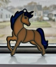 Vintage 1980's Unicorn Resin Stained Glass Sun Catcher Ornament Window Decor