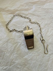 Vintage Safesport Metal Whistle with Chain Made in Hong Kong Silver Tone Coach