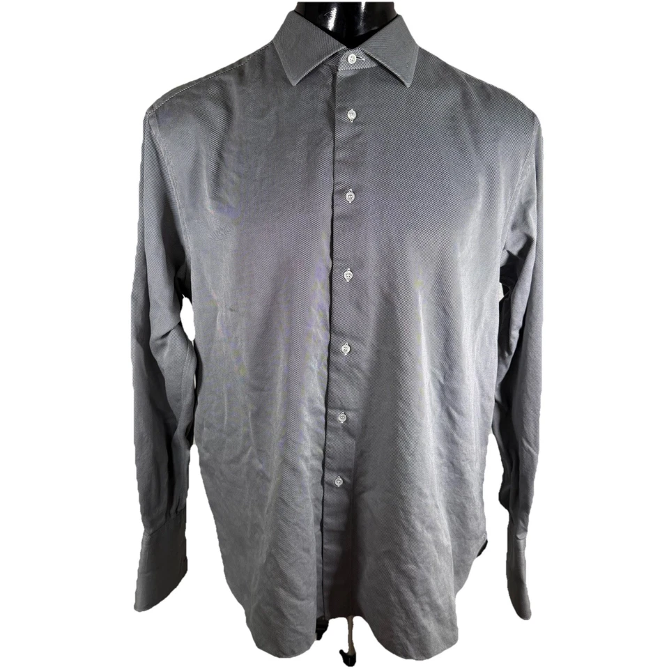 Camisa Brioni Hombre 18" Grande Gris Fino Rayas Manga Larga Puño Francés Italia Foto 2 de 4