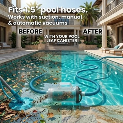 Pool Leaf Canister with Basket - Fits 1-1/2'' Vacuum Hose - Inline Trap  Mesh Bag