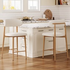 Counter Height Bar Stools Set of 2, Metal Legs, 26 in Seat Height, Beige Linen