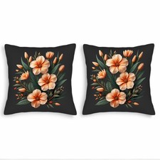 Elegant Floral Throw Pillow Covers Set of 2 - 18x18in Peach Flowers