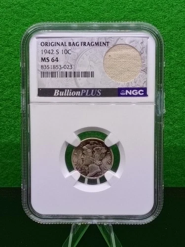 (Toner Special) Bag Fragment 1942 San Francisco Mercury Dime 10C MS64 90% Silver