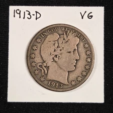1913-D Barber Silver Half Dollar - Very Good Condition “LI TY” Better Date