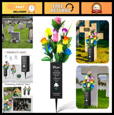 3 Pcs Metal Cemetery Vases with Artificial Flowers  Foam Holder - Grave Decor