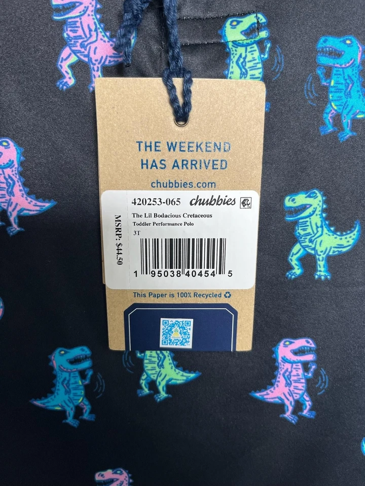 Camisa Chubbies Niños 3T Negra Polo The Lil Bodacious Cretácico Performance Dino Foto 4 de 4