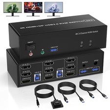 USB 3.0 HDMI 2 DisplayPort KVM Switch 3 Monitors 2 Computers, 4K 60Hz Triple M
