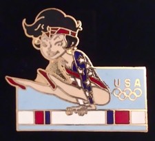 Gymnastics Olympic Pin Badge~1988~Mascot: Balance Beam~25 yr old New on Card!!! 