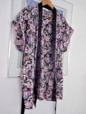 Val Mode Size Large Kimono Robe Floral Black Trim Black Belt Cami Lingerie