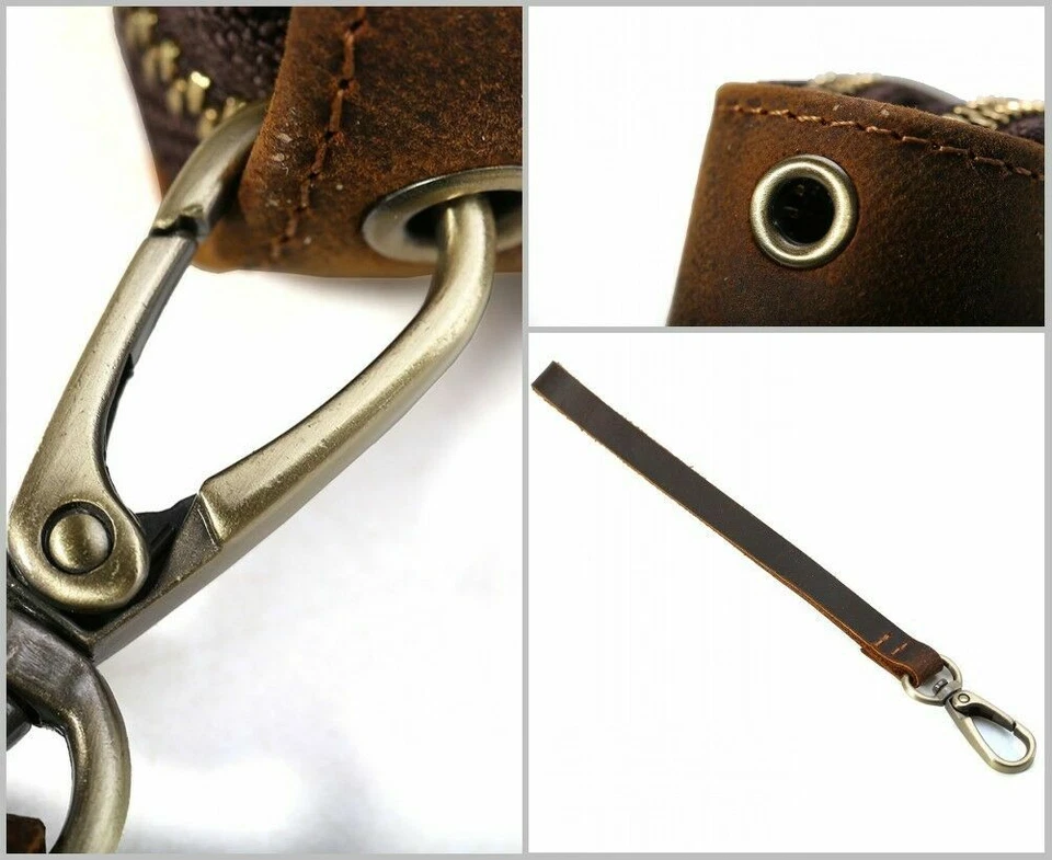 Brown Coin Purse Unisex Cow Leather Key Card Holder Bag Small Wallet Zip Around  - Image 3 of 4