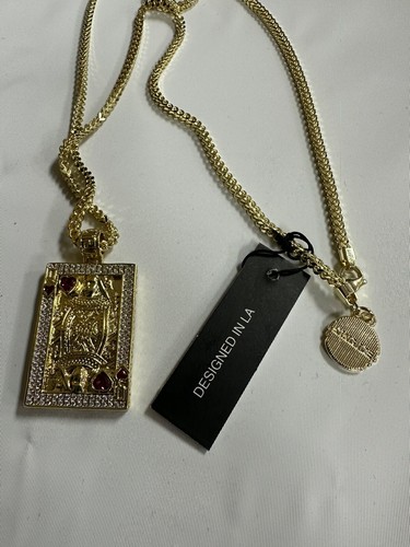 New KING ICE Suicide King and Queen Of Hearts Pendant w 24" 2.5mm Franco Chain - Picture 5 of 5