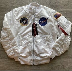Alpha Industries Ma 1 Nasa Flight Jacket White Nylon Mjmc1 Size S Ebay