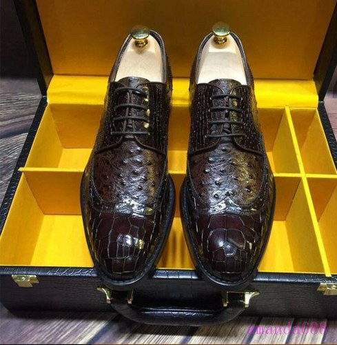 Zapatos de vestir formales hechos a mano para hombre de cuero real con patrón de cocodrilo punta de ala Oxford - Imagen 7 de 26