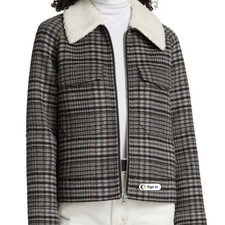 Rails Size M Cheyenne Onyx Taupe Pink Plaid Wool Blend Collar Zip Pockets