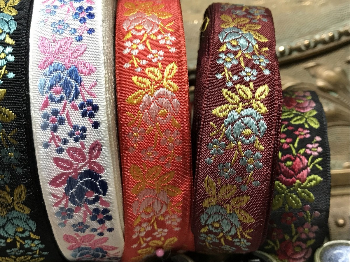 vintage silk embroidered 1940s jacquard ribbon 3/4