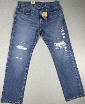 NWT Levi s 502 Taper Stretch Regular Fit Through Thigh Distressed look 34X32