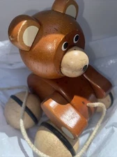 FAO Swartz Teddy Bear Pull Toy EUC See Pics