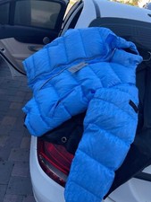 Dior Mens Oblique Logo Puffer Jacket Blue Nylon Jacquard Down Coat