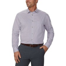 NEW Calvin Klein Mens 17 Regular Fit Wrinkle-Free Stretch Dress Shirt Red/White