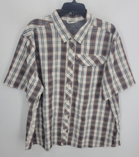 Eddie Bauer Shirt Mens XXL 2XL Brown Tan Plaid Performance Button Up Casual