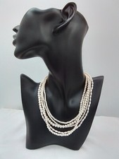 15" FAUX PEARL 5 STRAND MULTI SHAPED BEADED CHOKER NECKLACE PATENT NUMBER CLASP