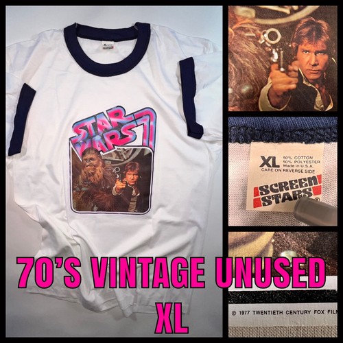 Vintage 70s ORIG 1977 Star Wars IV Han Solo T-Shirt Chewbacca Disney NOS T-Shirt XL
