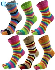 5 Pairs Women Five Finger Toe Rainbow Striped Color Girl Cotton Casual Socks 5-9