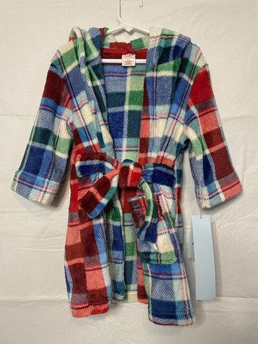 Cat & Jack Plaid Flame Resistant Sleep Robe Kids 2T 3T Hooded Soft Robe Ties