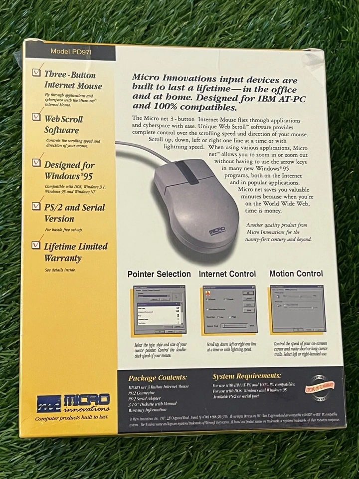 Micro Net 3 Button Mouse Pd971 Windows 95 Internet Mouse Factory Sealed NEW - Image 3 of 3