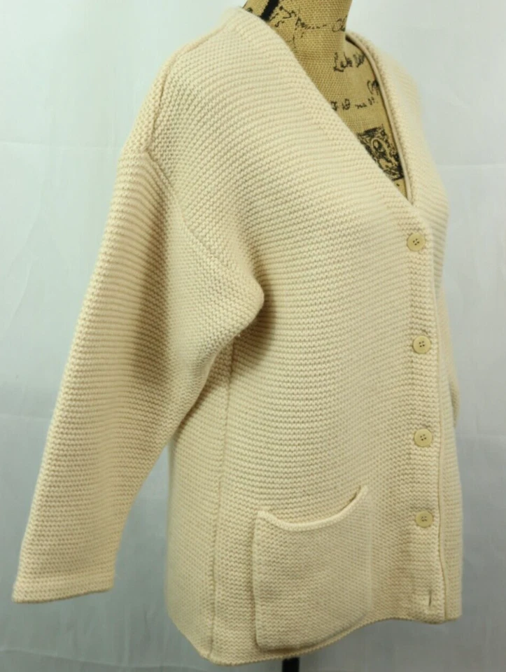 Ann Taylor Heavy 100% Wool Knit Cardigan Women's M Ivory Off White Wool Sweater - Image 3 of 4