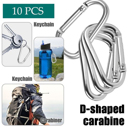 10Pack D Shape Silver Aluminum Carabiner Clip Snap Hook Small Camping