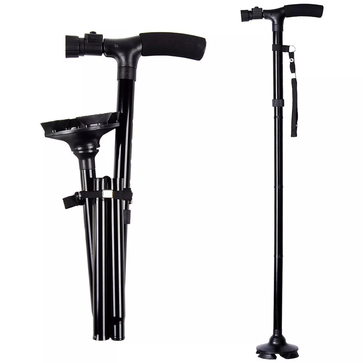 Portable Handle Folding Cane Stick Pivot Base With LED Lights For Walking  Walker