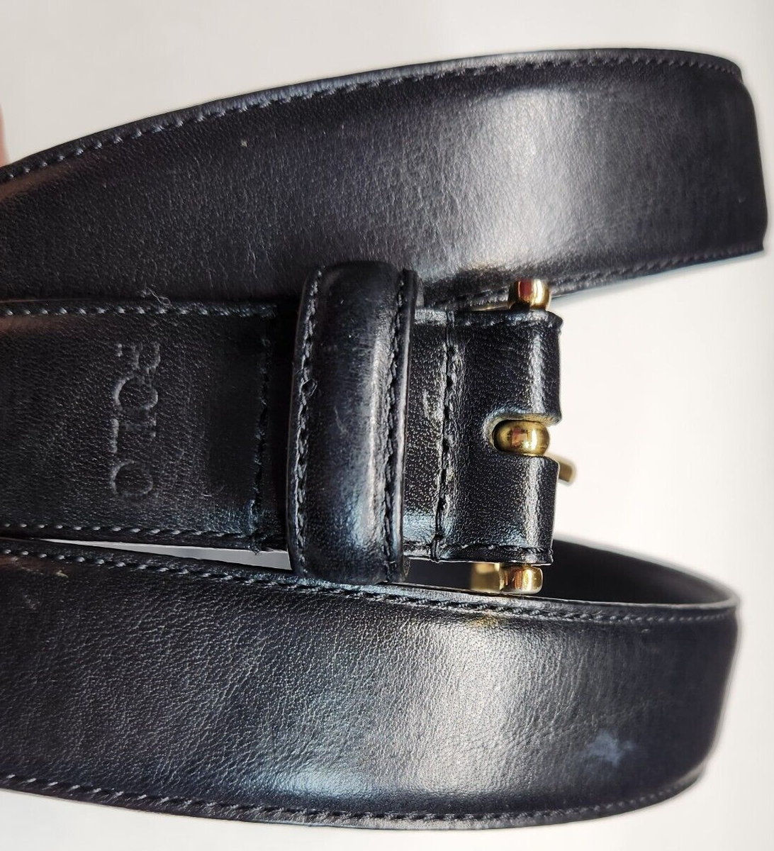 Ralph Lauren Polo Black Leather Belt Brass Buckle NWT $268 Sz M Men main image 4