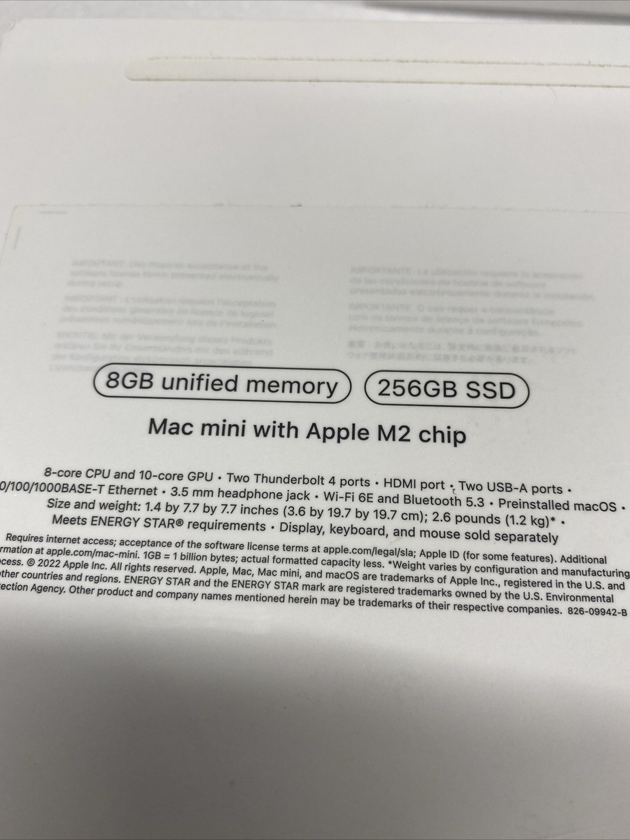 Mac Mini with Apple m2 Chip 8GB Memory 256GB Md A2686 JPH-01 Mac Mini with Apple m2 Chip 8GB Memory 256GB Md A2686 JPH-01