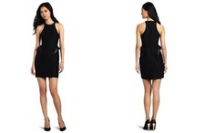 Halston Heritage Racerback Leather Detai Hip Dress BLACK Trina Turk Skirt Pelpum