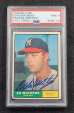 Rare 1961 EDDIE MATHEWS Signed Topps Baseball Card-HOF-BRAVES-PSA 9 Auto