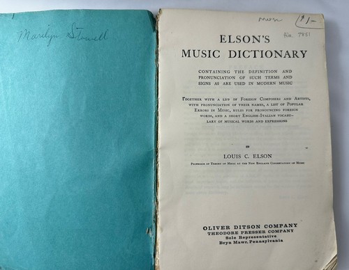 Elson's Music Dictionary Louis C Elson Paperback Book Oliver Ditson Vintage - Picture 7 of 18